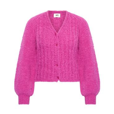 Cardigan, Strickjacke Mila Dalia Pink von INTI Knitwear, Grobstrick, Ballonärmel, Alpakawolle