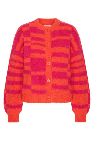 Cardigan, Strickjacke Marlen von INTI Knitwear, Alpakawolle, Orange-Magenta